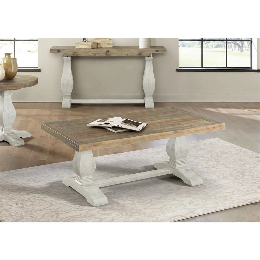 White 2-Piece Solid Wood Coffee Table & End Table Set Y6916