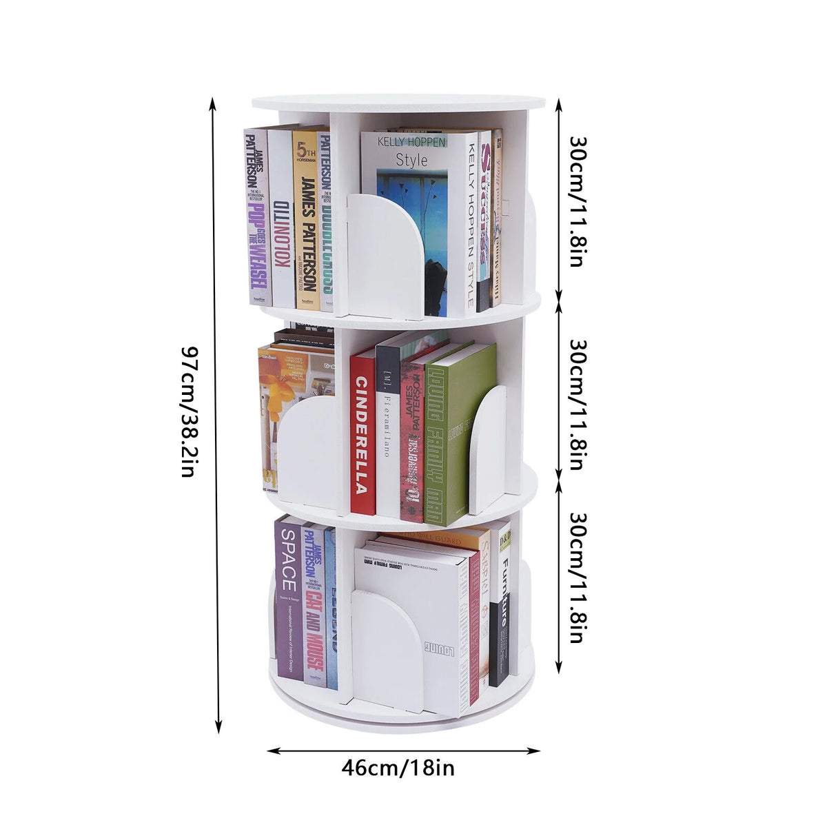 3 Tiers 360° Rotating Stackable Shelves Organizer White H38713
