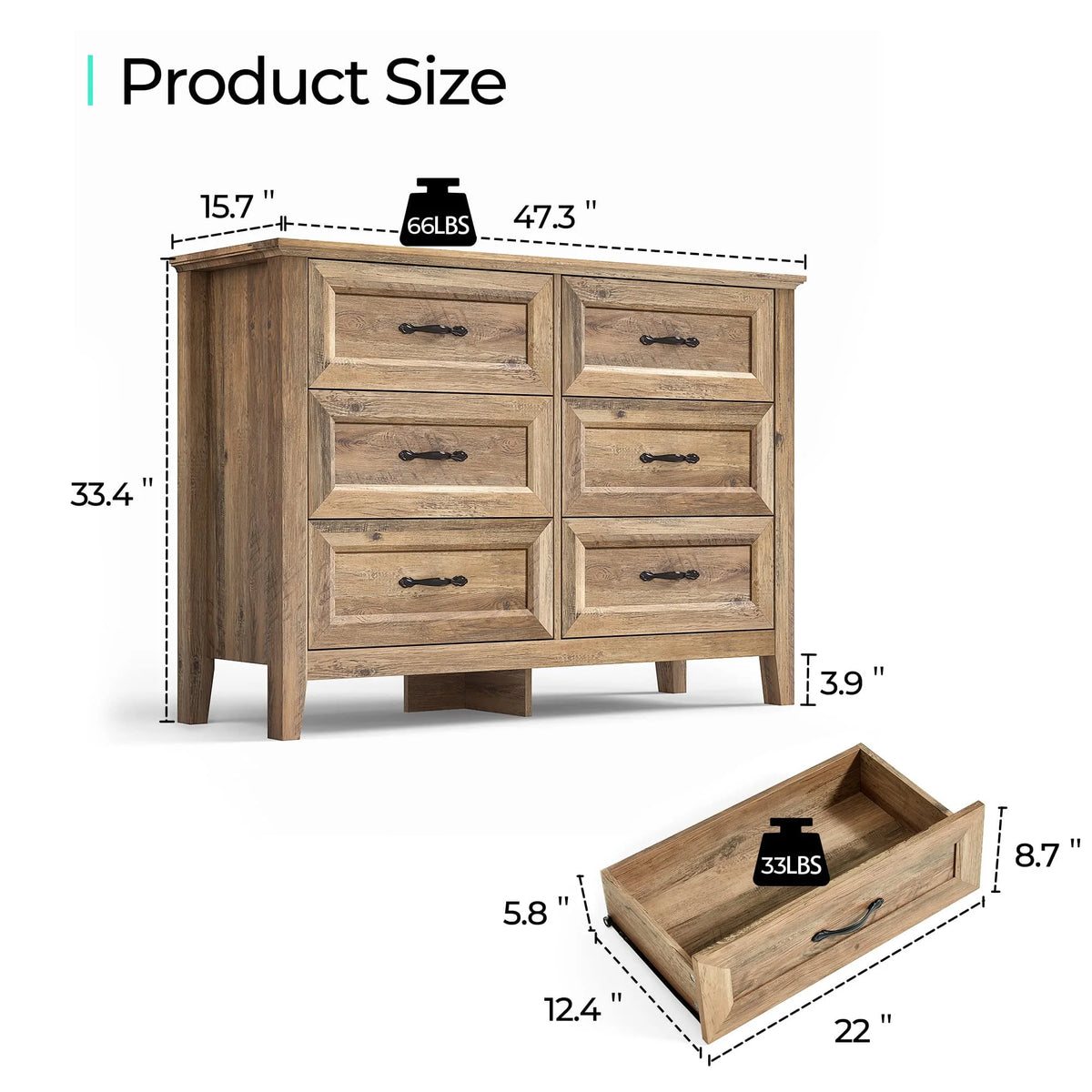 6 Drawer Rustic Oak Dresser U491