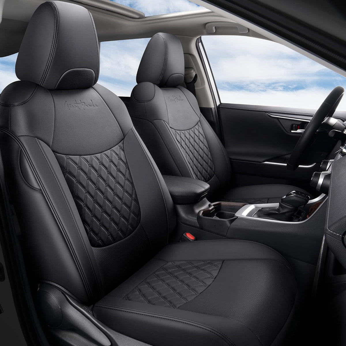 Black Pu Leather Car Seat Covers Full Set S34559