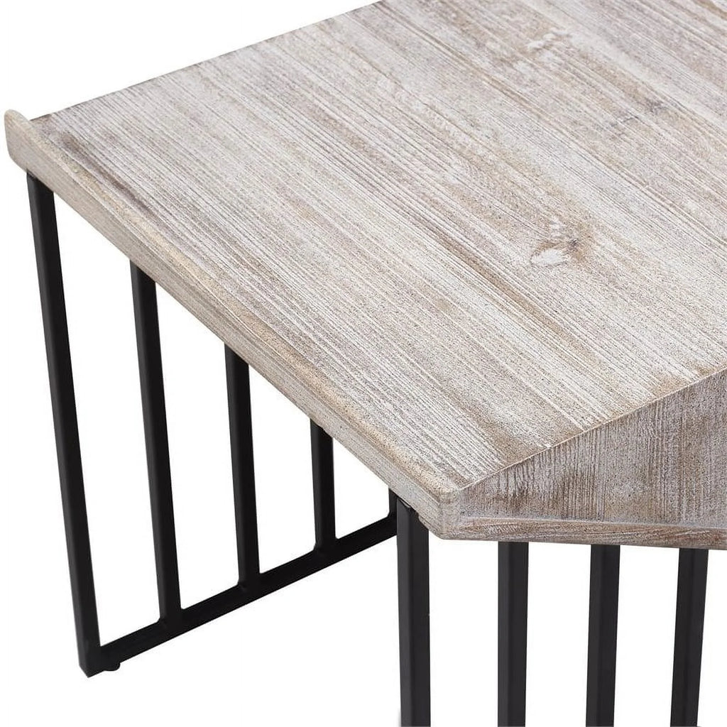 Large Wood Top & Metal Base End Table Set of 2 H7326