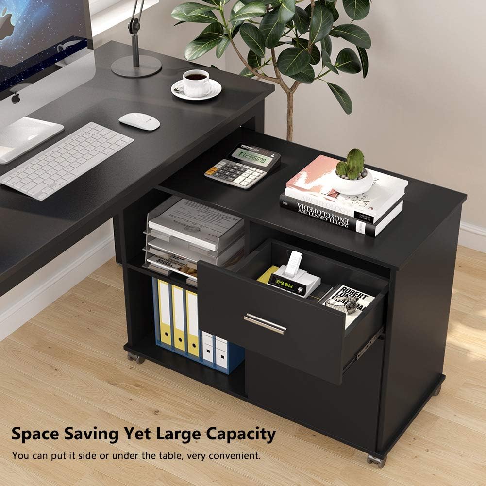 2 Drawer Mobile File Cabinet with Lock and Open Shelves Z242