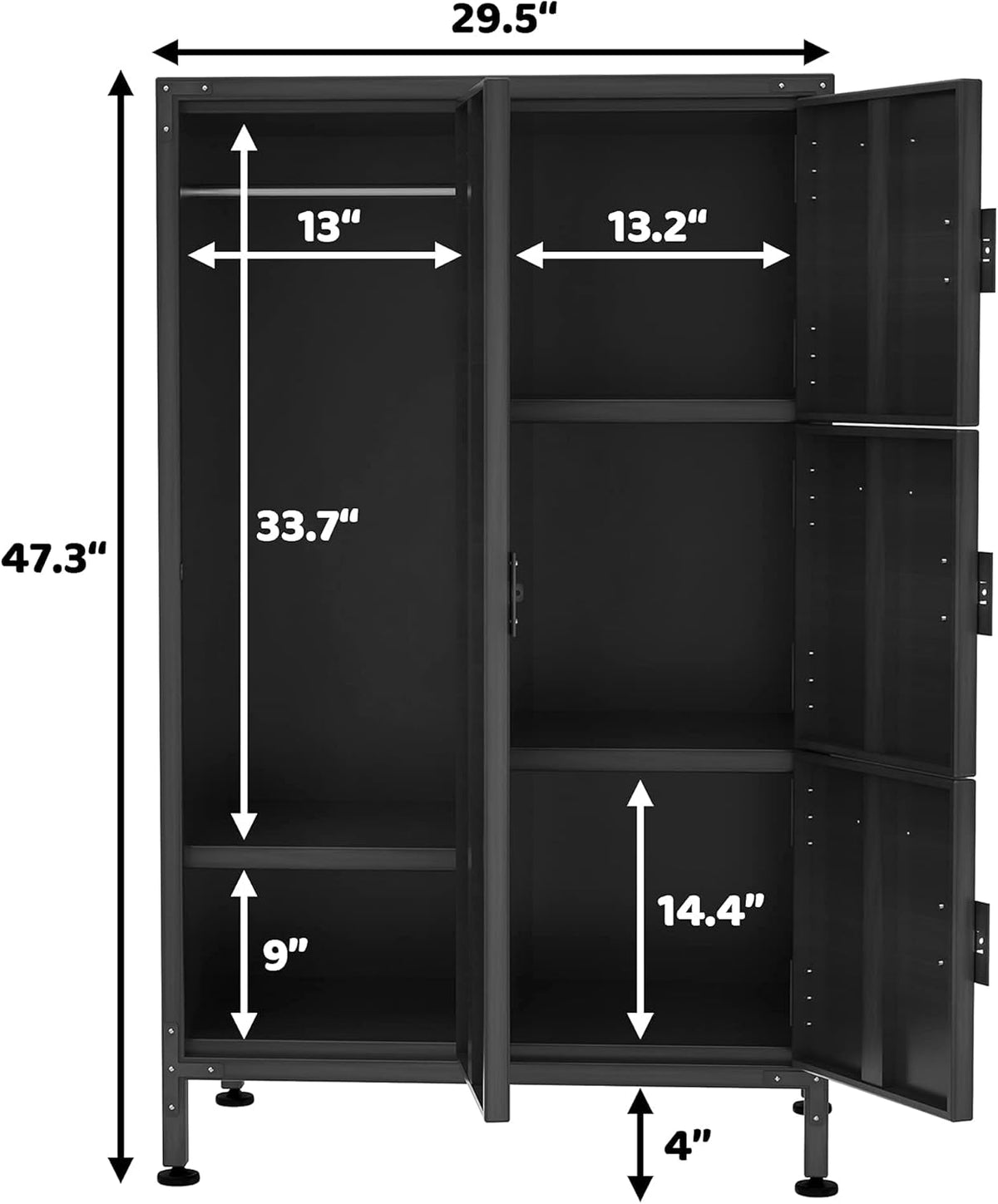 Black 4 Door Steel Storage Cabinet with Shelves U363741