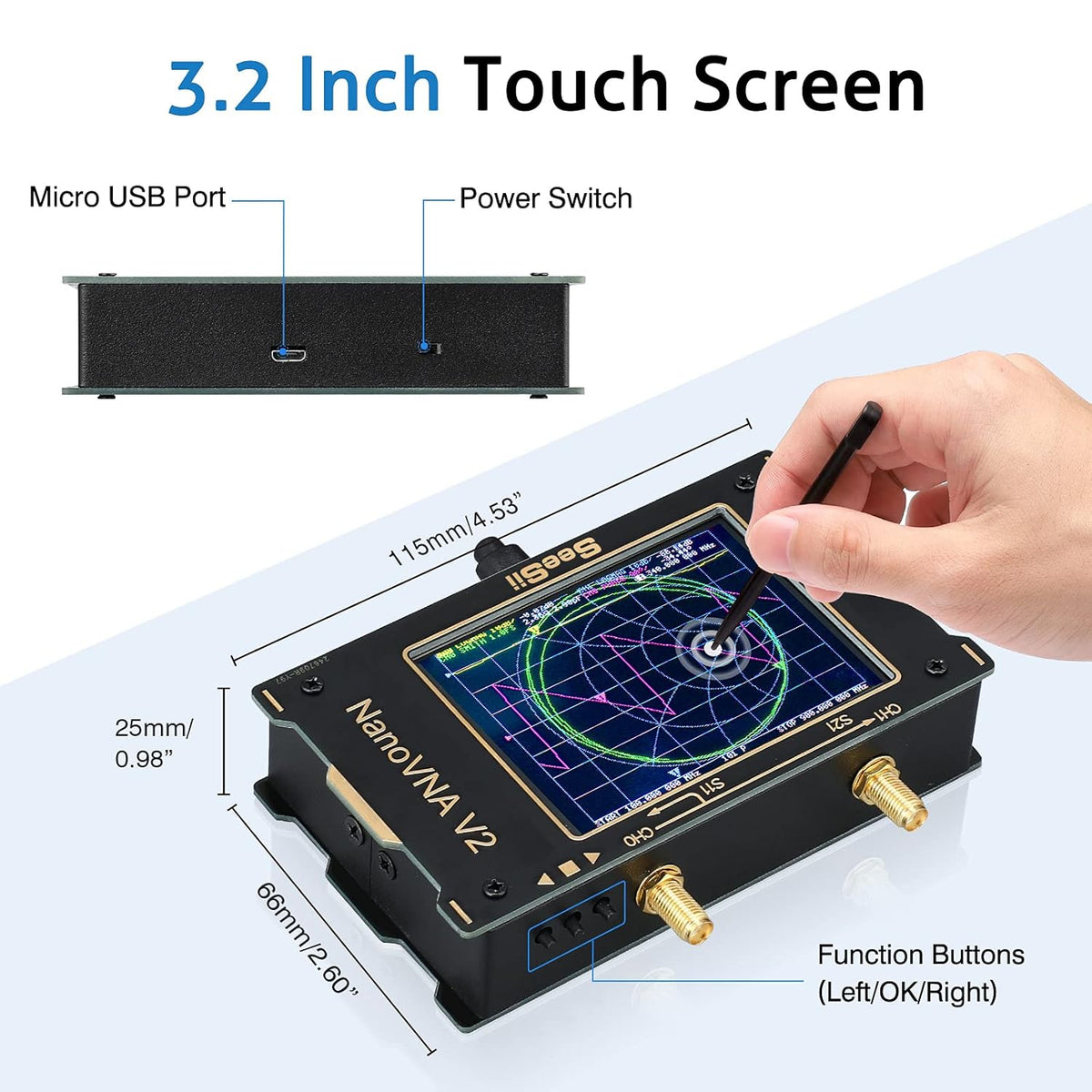 Vector Network Analyzer 10KHz~3GHz HF VHF UHF Antenna Analyzer 3.2 inch Touchscreen with Case K3274