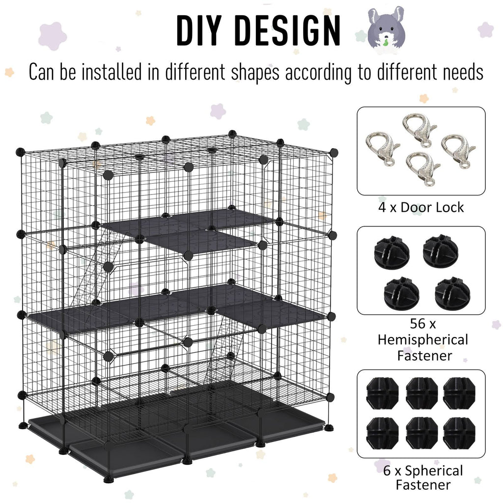 Black Steel Pet Playpen with Trays F69367