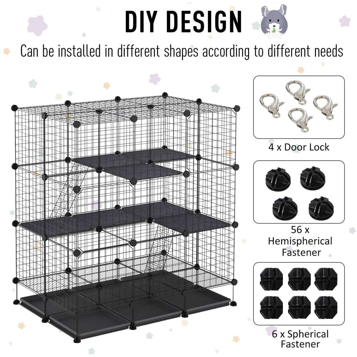 Black Steel Pet Playpen with Trays F69367