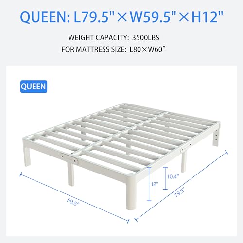 White Queen Size 12 Inch Metal Bed Frame V855