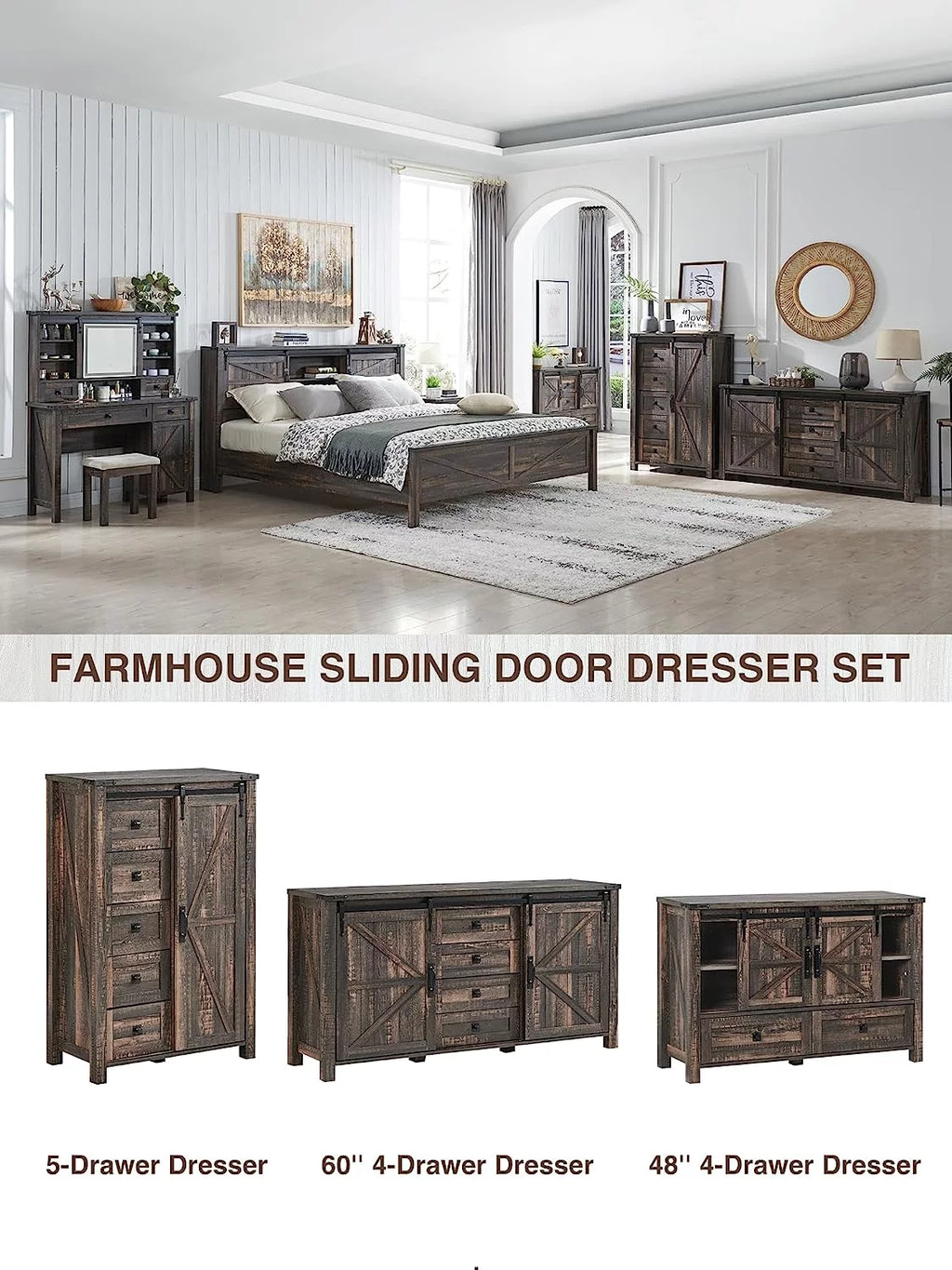 White 4 Drawer Dresser with Barn Door K6496