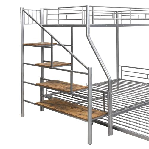 Black Twin Over Full Metal Bunk Bed with Trundle and Storage Staircase X583
