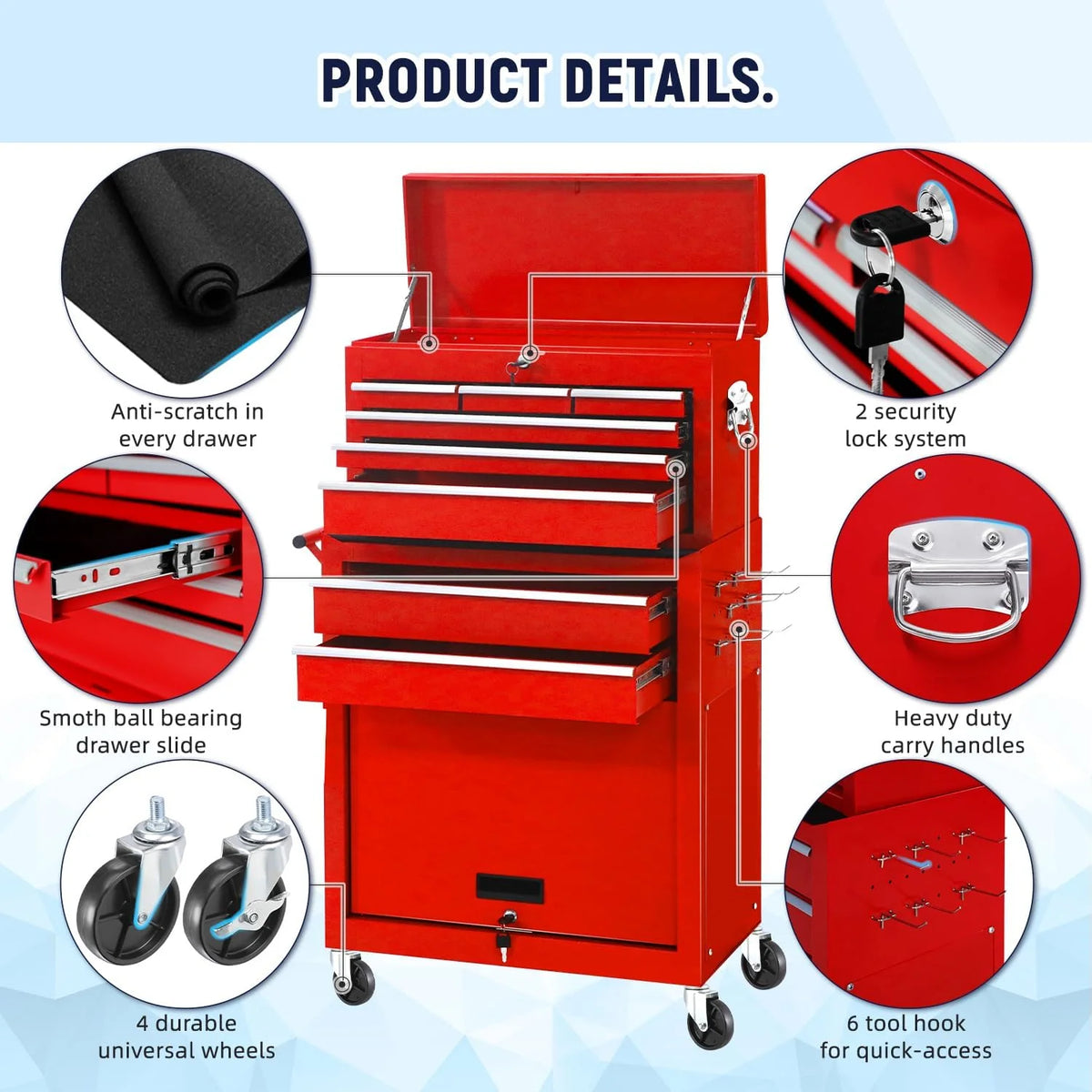 Black 8 Drawer Rolling Metal Tool Chest H538819