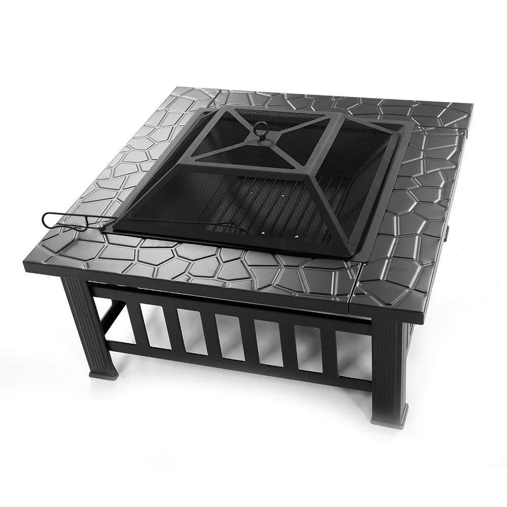 32 Wood Burning Fire Pit with Screen Lid and Poker, Black I593