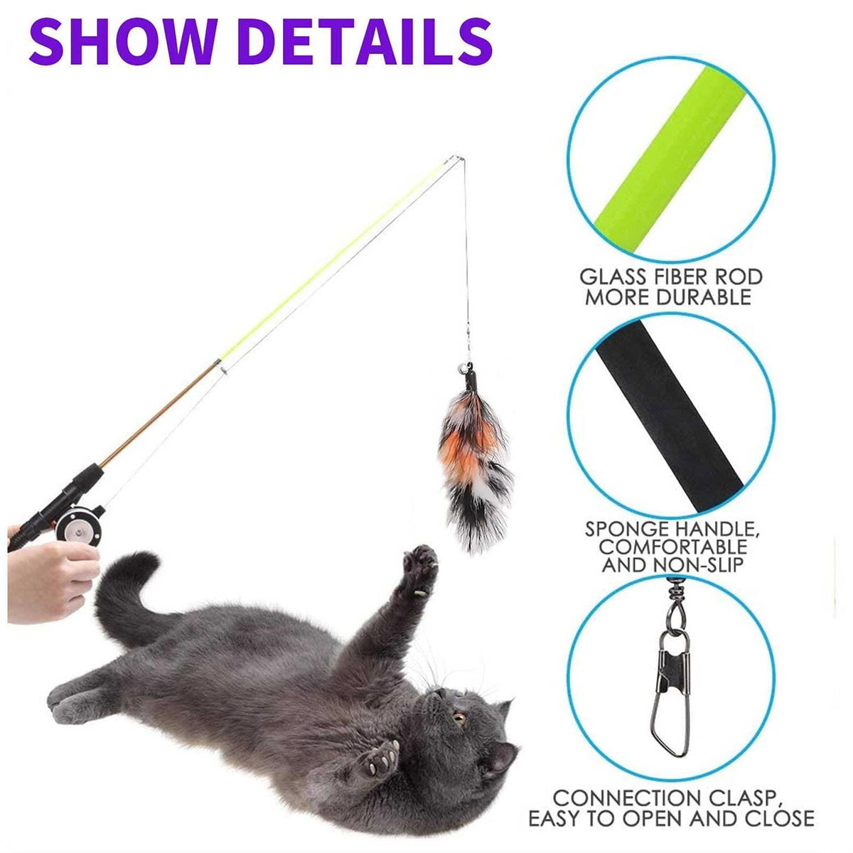 Retractable Cat Teaser Wand Toy with 8 Pcs Refills K961
