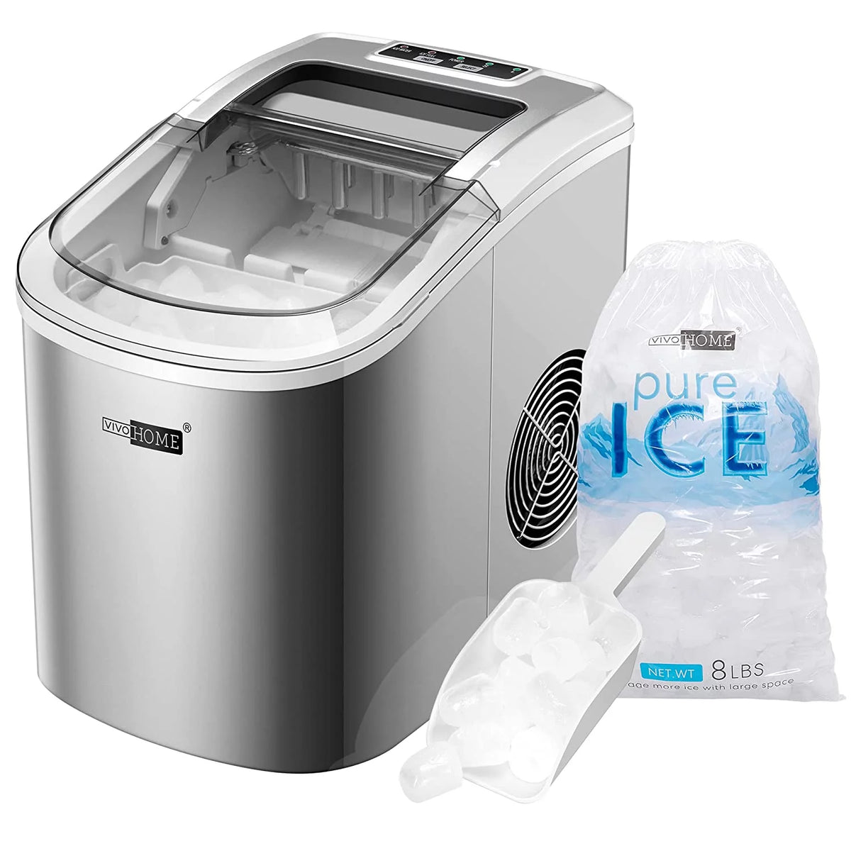 Countertop Ice Maker 27Lbs/24H Self-Cleaning with Scoop, Silver E55132