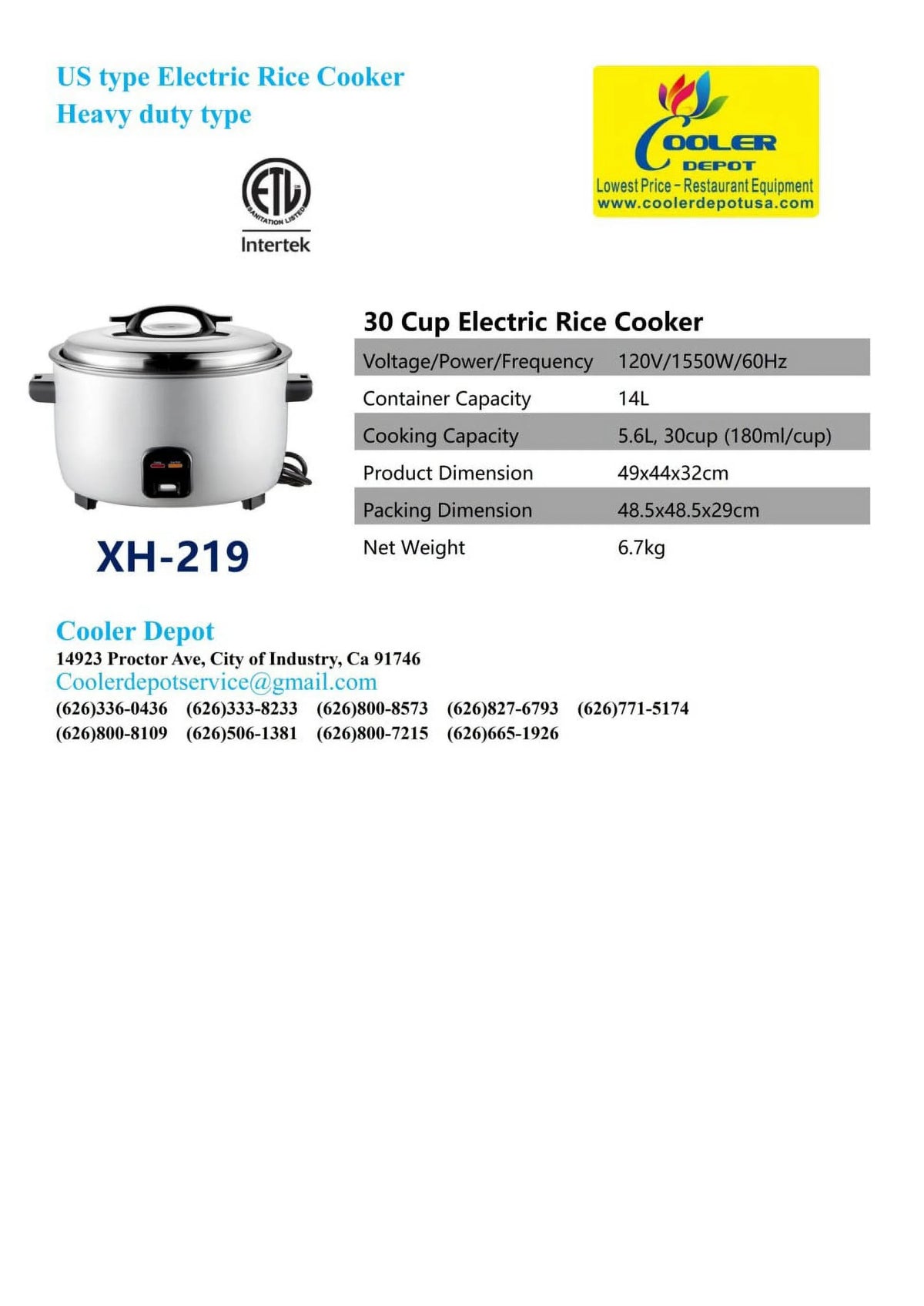 30 Cup Rice Cooker Warmer T974