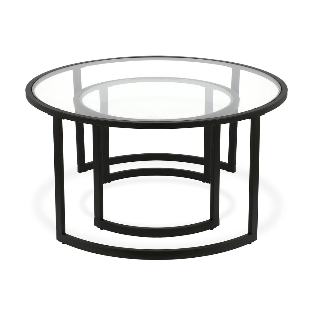 Black Glass Round Nested Coffee Table Set of 2 Z323669