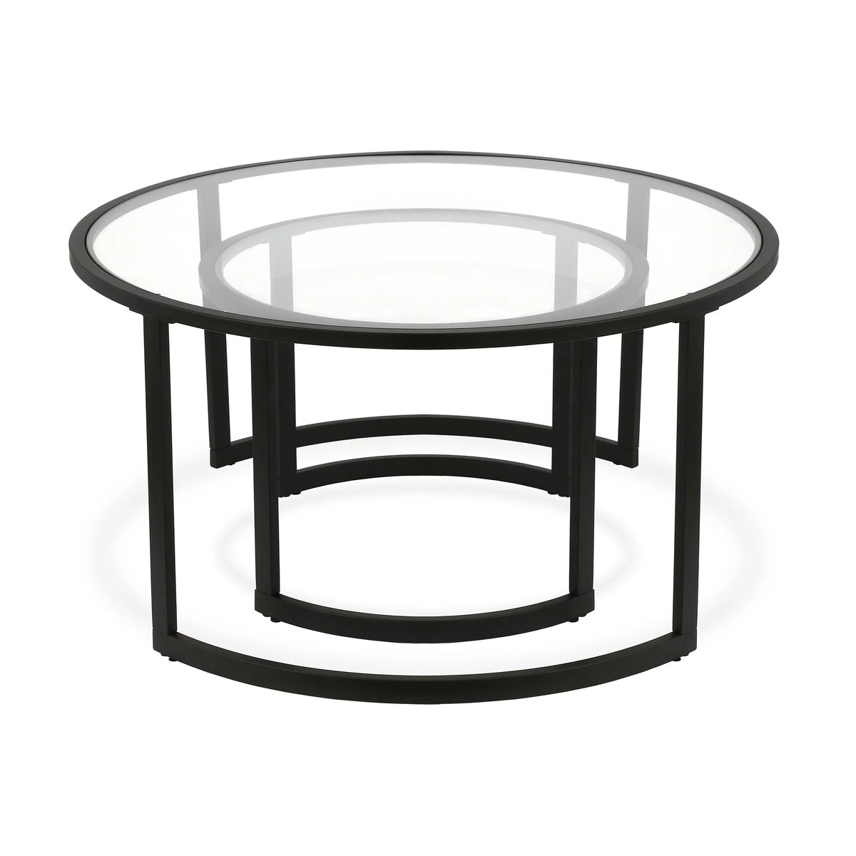 Black Glass Round Nested Coffee Table Set of 2 Z323669