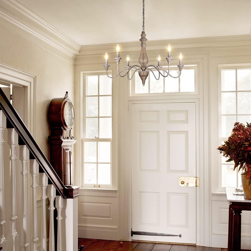 6 Light Rustic Candle Chandelier with Imitation Wood Finish C408