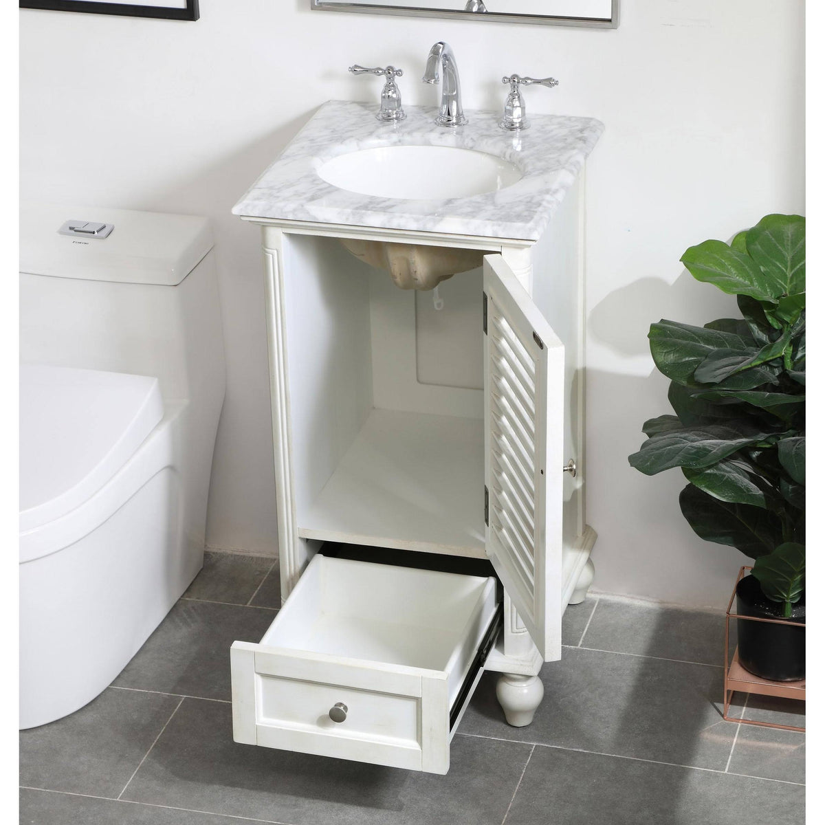 24 inch Antique White Bathroom Vanity Cabinet Set with Marble Top C935