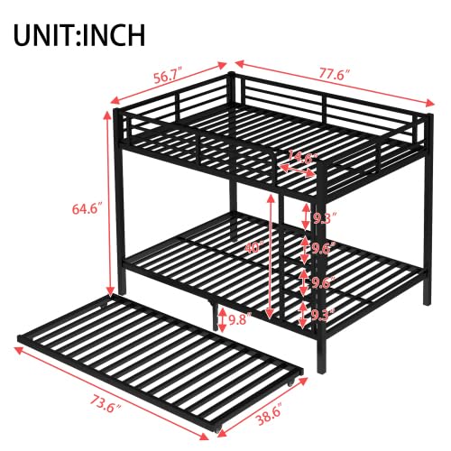 Black Twin Over Full Metal Bunk Bed with Trundle and Storage Staircase X583