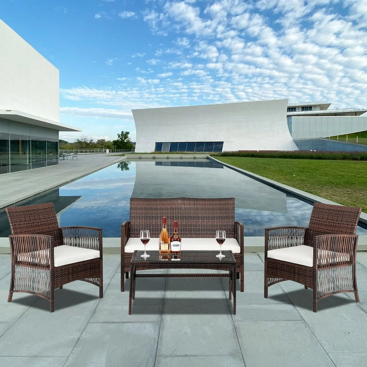 4-Piece Outdoor Patio Furniture Set Brown N254855