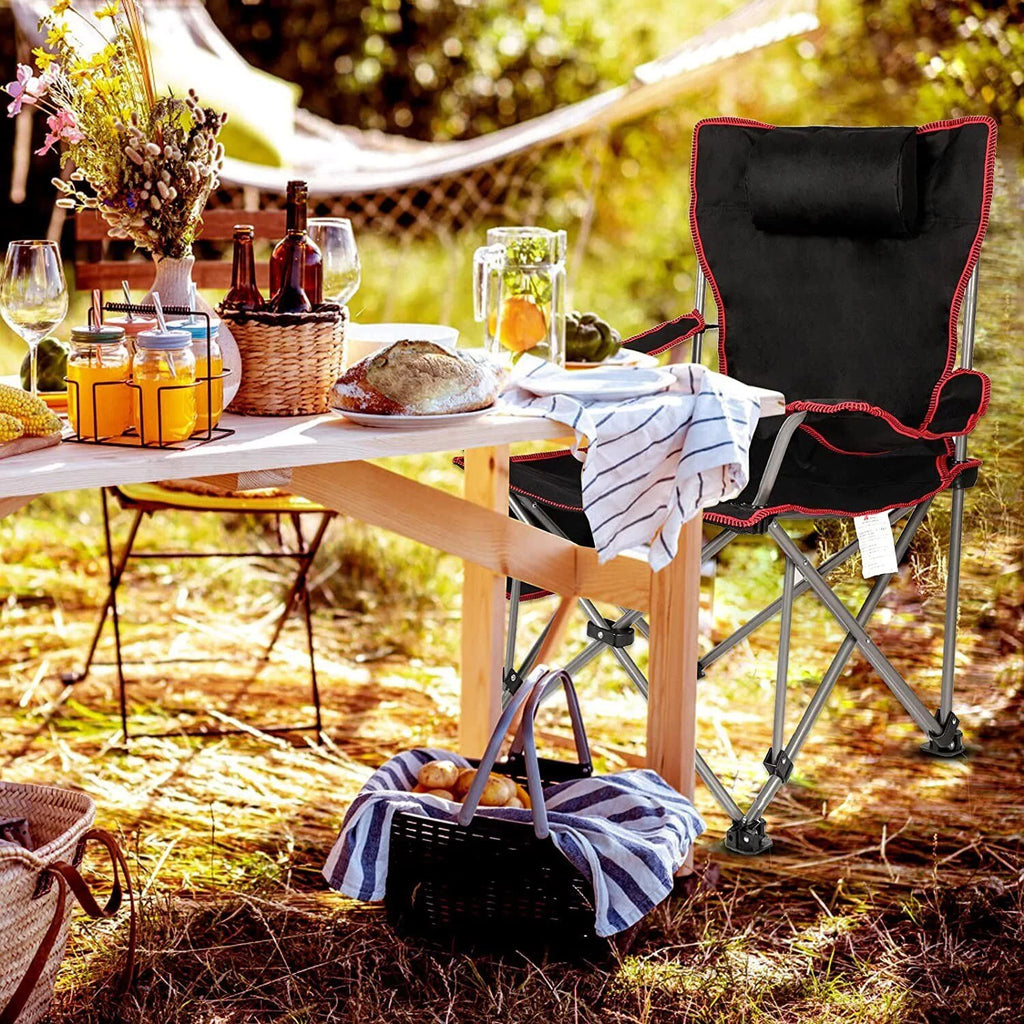 Black & Red Outdoor Camping Chair with Removable Footrest T961596