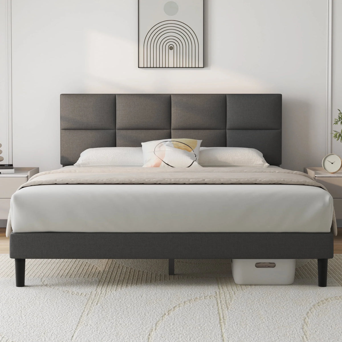 Queen Size Fabric Upholstered Bed Frame L7557