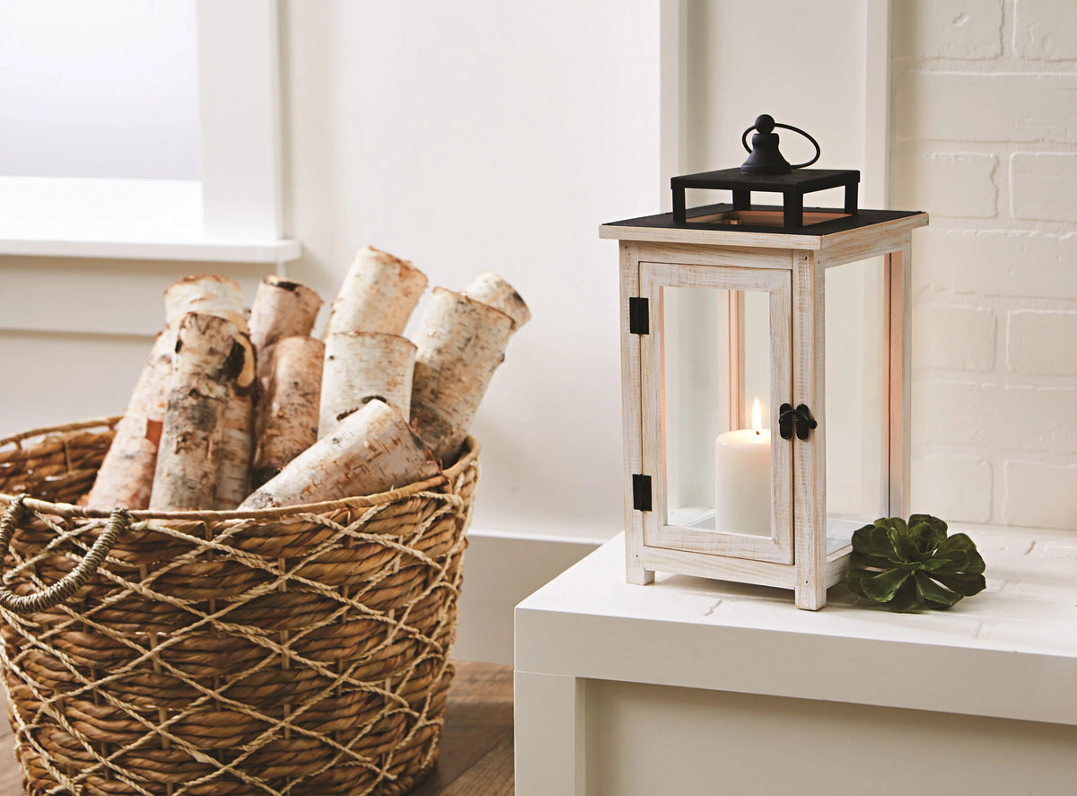 Large White Wood & Metal Decorative Lantern D40298