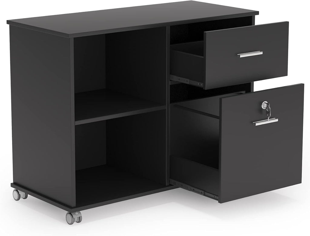 2 Drawer Mobile File Cabinet with Lock and Open Shelves Z242