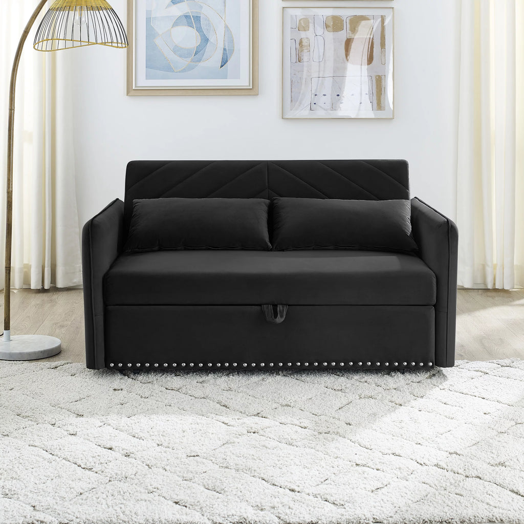 Black Velvet 3 in 1 Sleeper Sofa Couch Bed with 2 USB Ports C2249