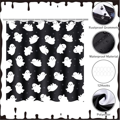 4Pcs Christmas Shower Curtain Set with Non-Slip Rugs, Toilet Lid Cover and Bath Mat G2264