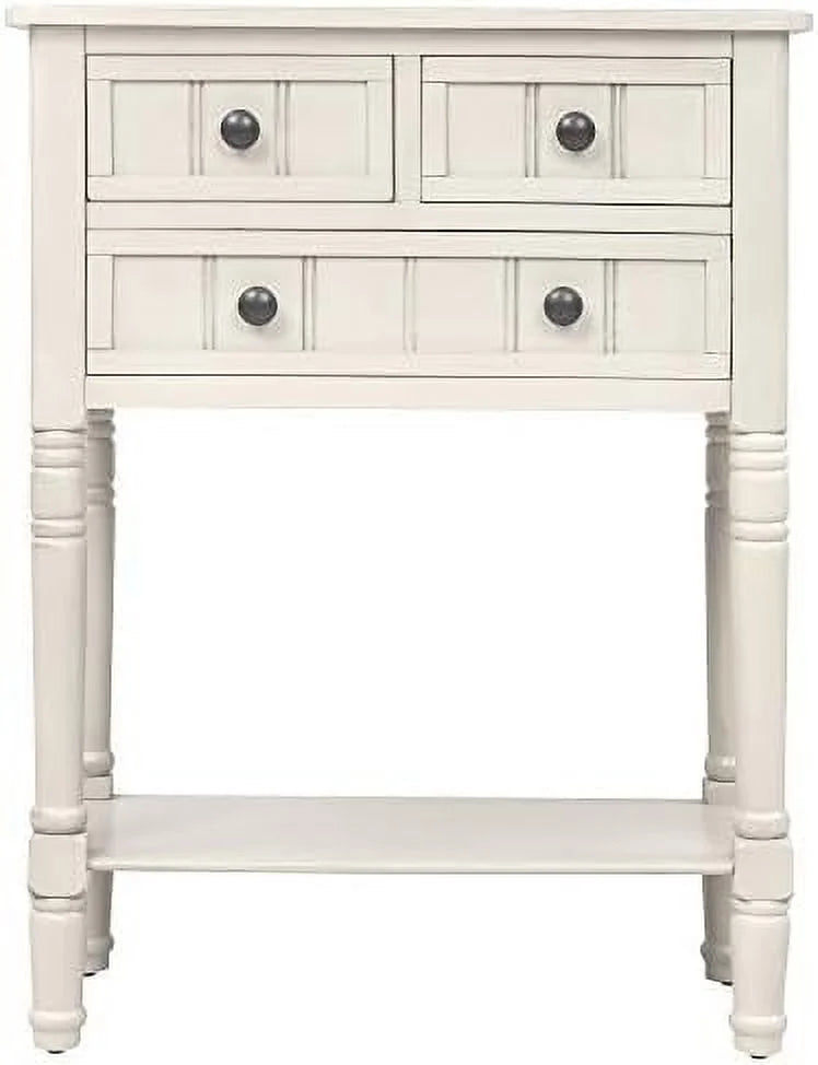 Narrow Console Sofa Table 3 Drawers Ivory White T75640