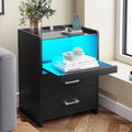 Black LED Nightstand with USB Charging and Drawers J633446