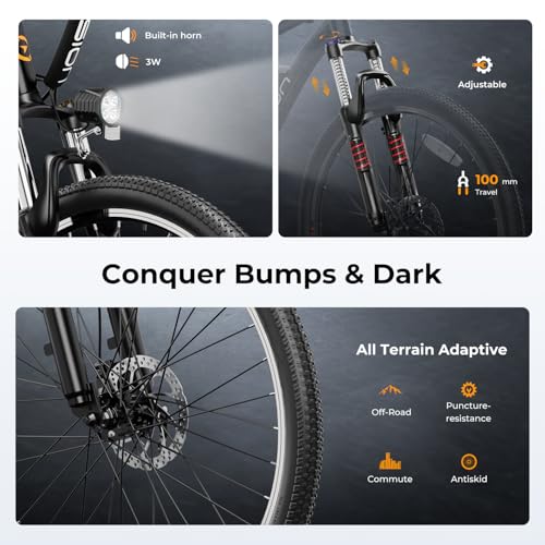 Electric Bike with 500W Motor, 360Wh Battery, 7-Speed, 26" Tires W916130