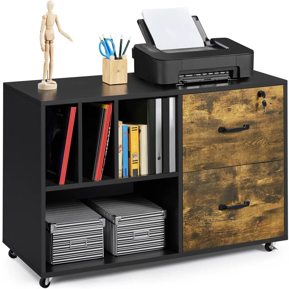 Rolling File Cabinet with 2 Drawers and Open Shelving N7662