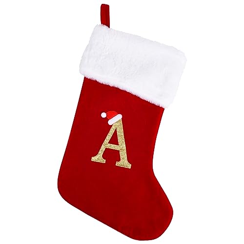 20 Inches Red Velvet Christmas Stockings with Letters D130797