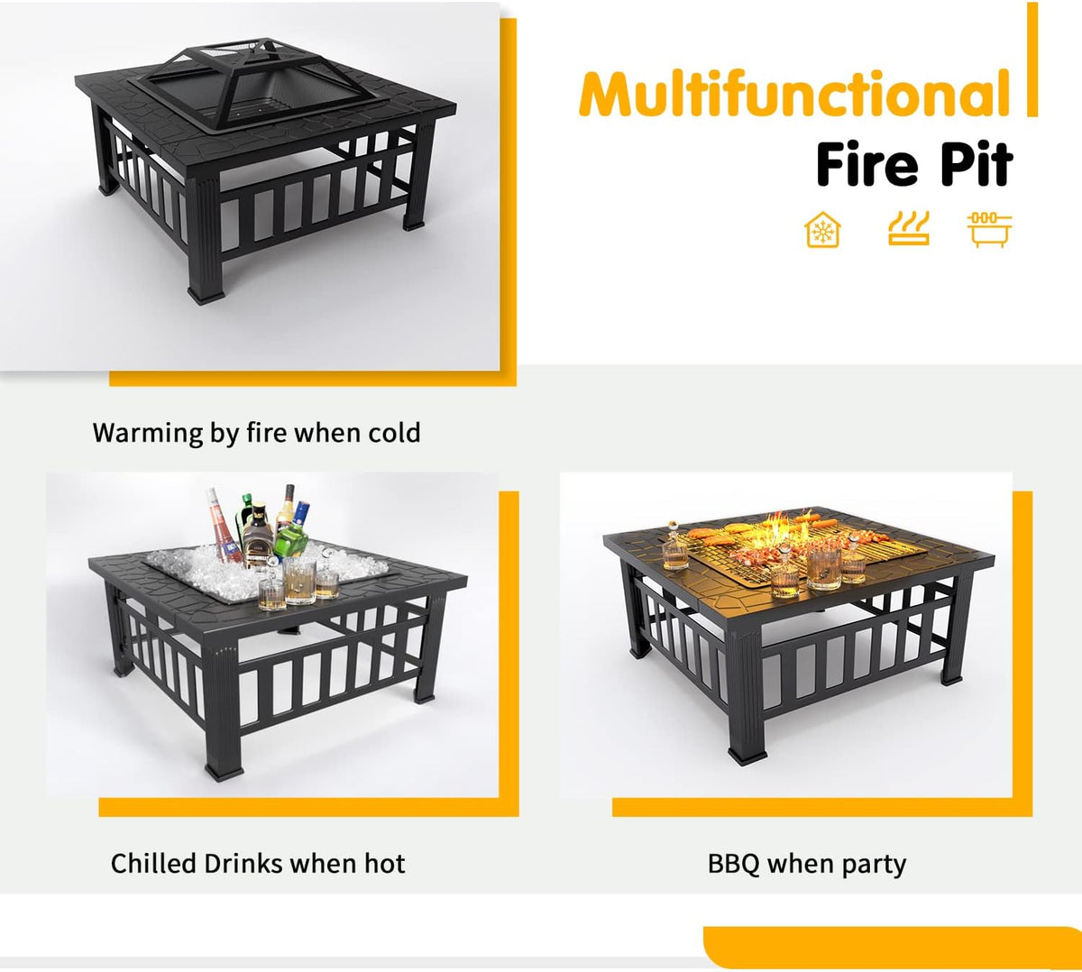 32-inch Metal Fire Pit Table with Waterproof Cover J823
