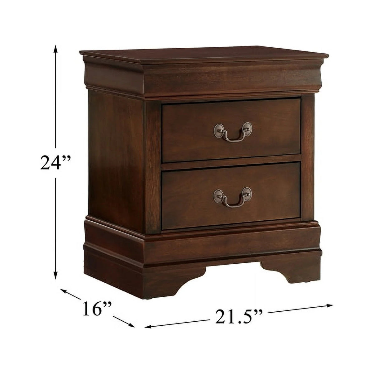 Brown Cherry 2-Drawer Wood Nightstand K976