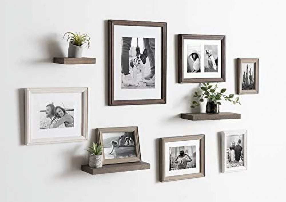 Gray and White Gallery Wall Frame and Shelf Kit, Set of 10 I445