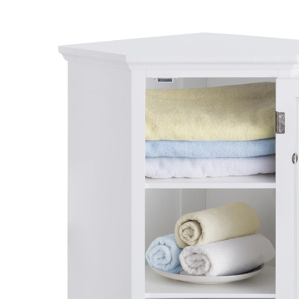 Wooden Corner Floor Cabinet with Glass Door White L173004