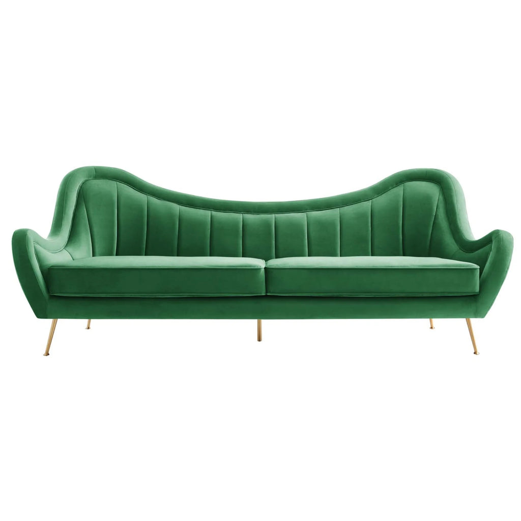 Velvet and Stainless Steel Sofa in Emerald Green T1380