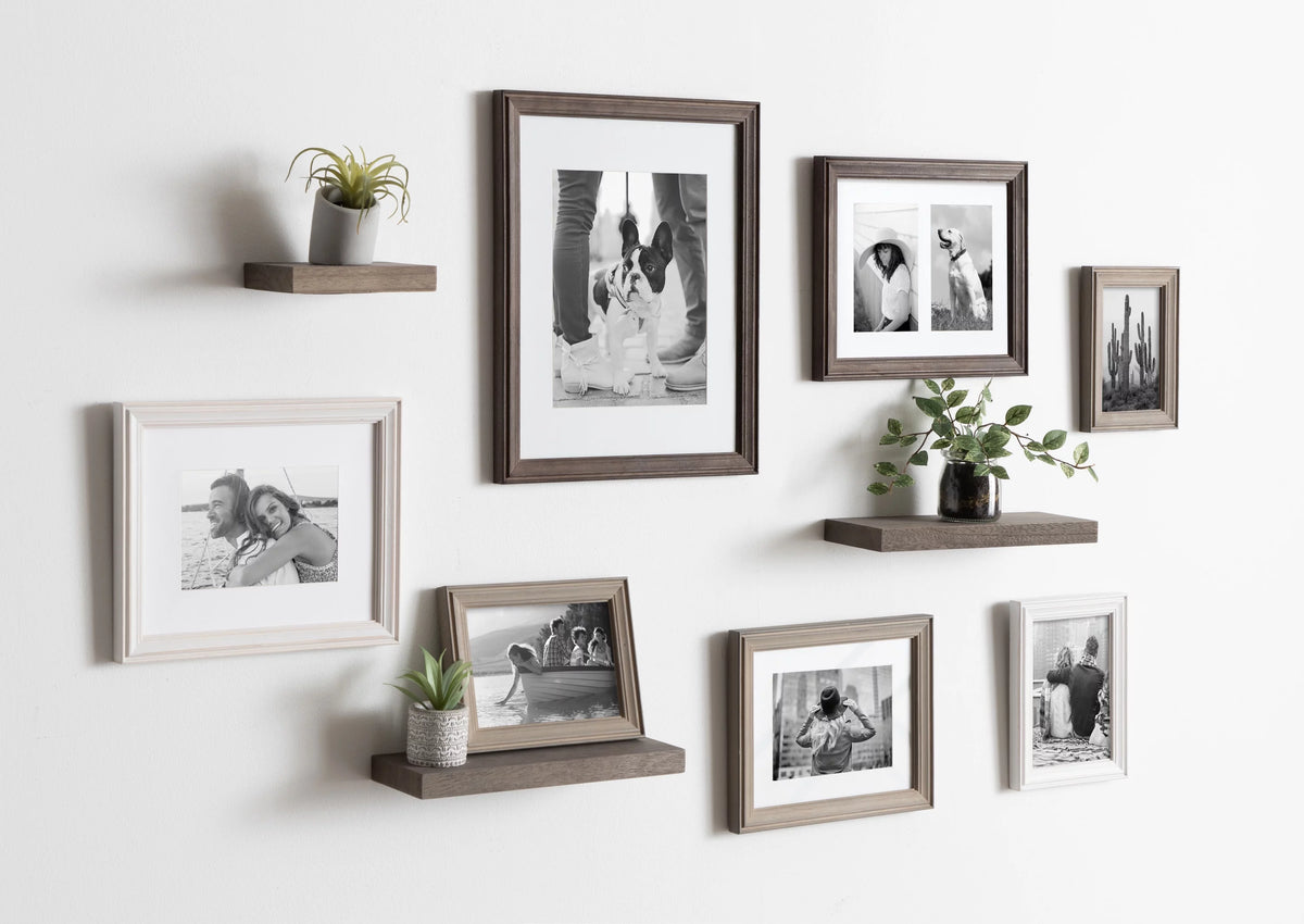 Gray and White Gallery Wall Frame and Shelf Kit, Set of 10 I445