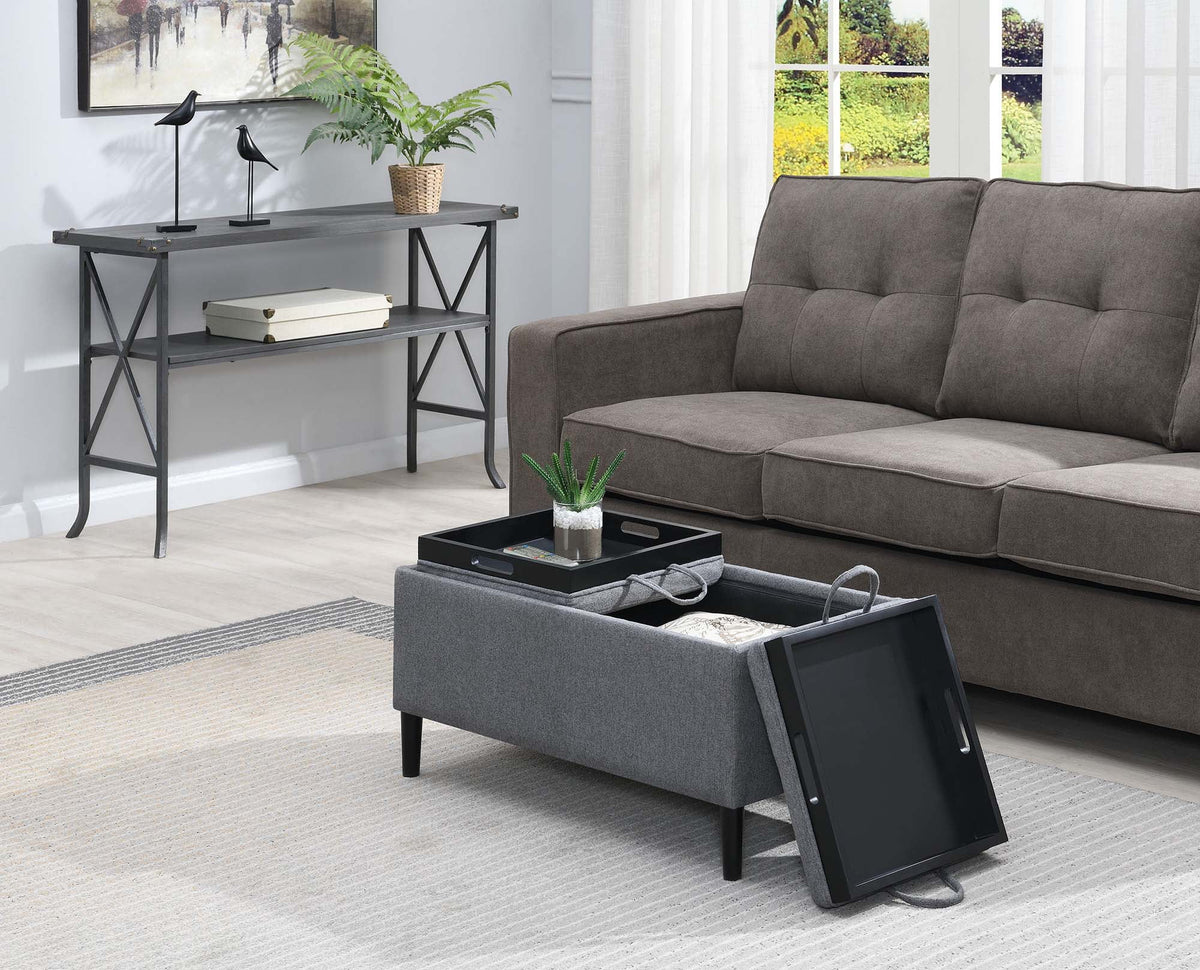 Soft Gray Fabric Storage Ottoman with Reversible Trays W2584