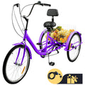 24 Purple 7-Speed Adult Tricycle with Seat and Rear Basket Y319
