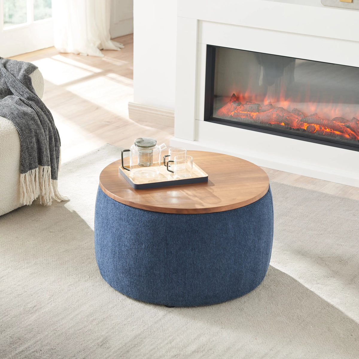 Round Storage Ottoman with Wood Cover S868