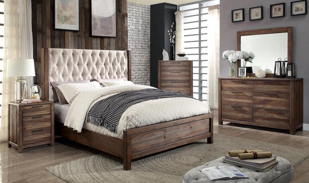 Natural Tone 5pc Cal King Bedroom Furniture Solid Wood R591