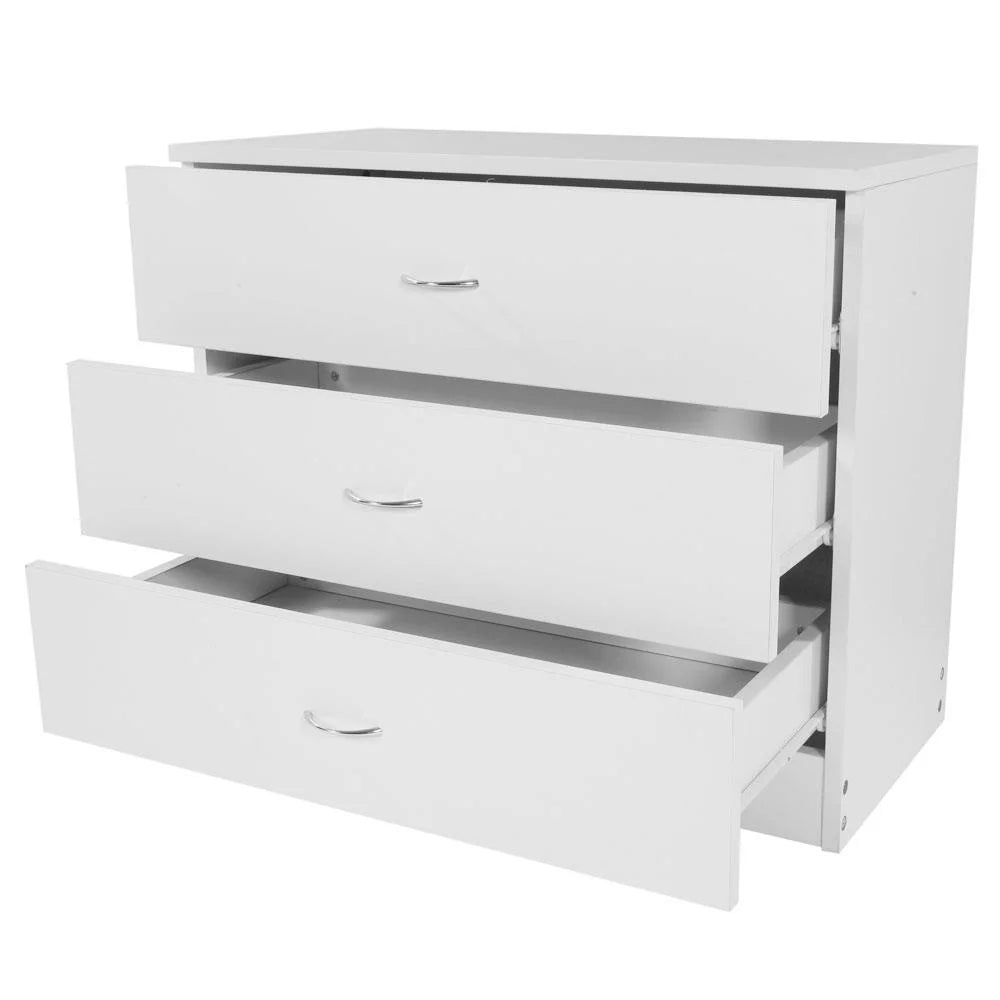 White 3 Drawer MDF Wood Nightstand R229