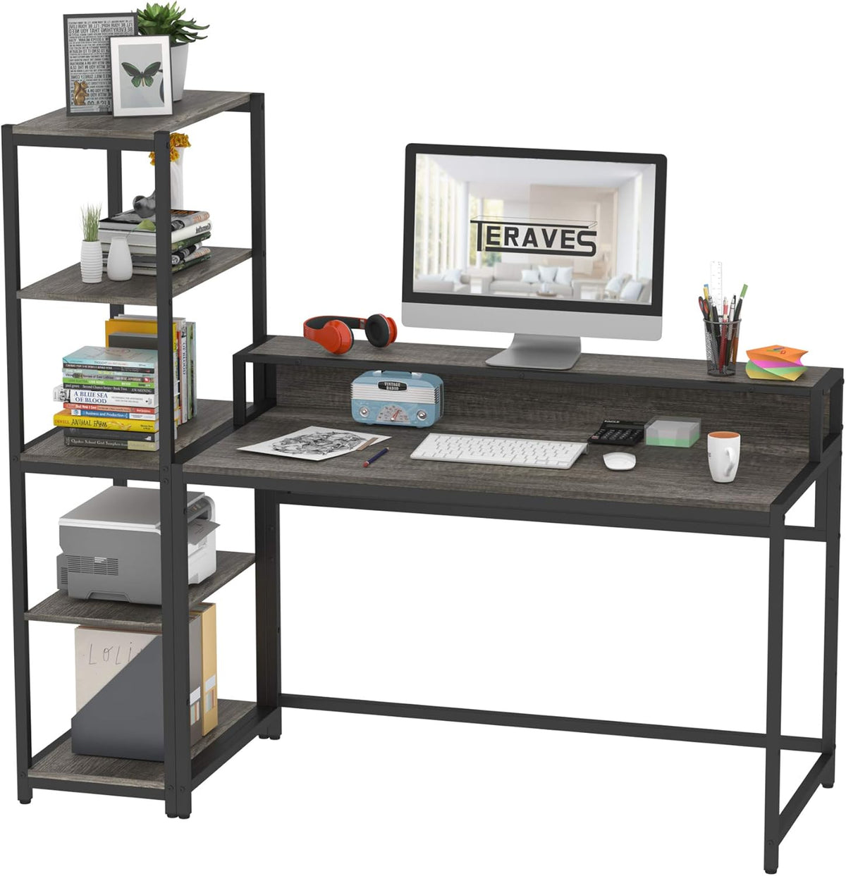 Computer Desk with 5 Tier Shelves 47 Inch N2478