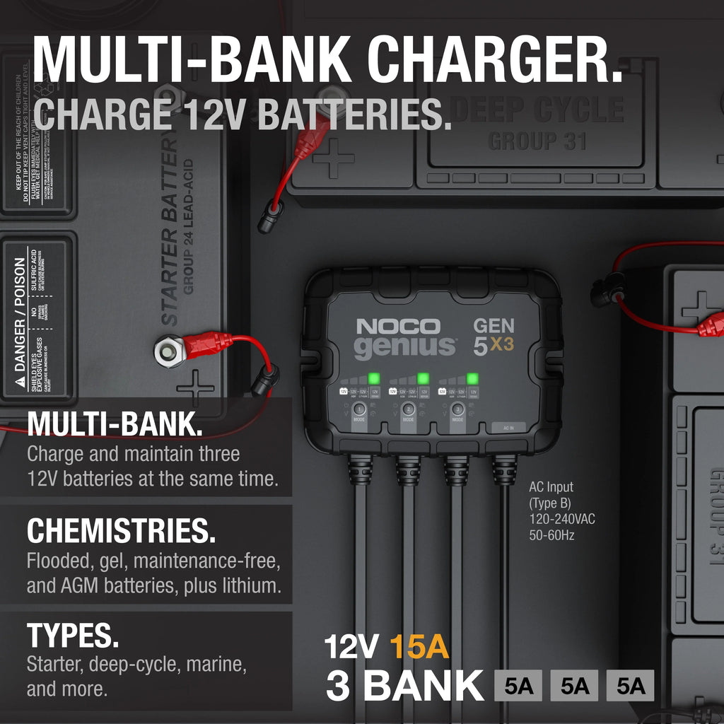 3-Bank 15A 12V Onboard Battery Charger E259948