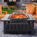 32 Wood Burning Fire Pit with Screen Lid and Poker, Black I593