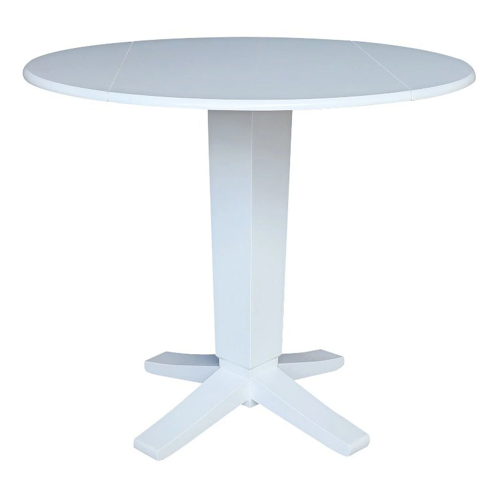 42" Round Solid Wood Dual Drop Leaf Pedestal Dining Table in White I557